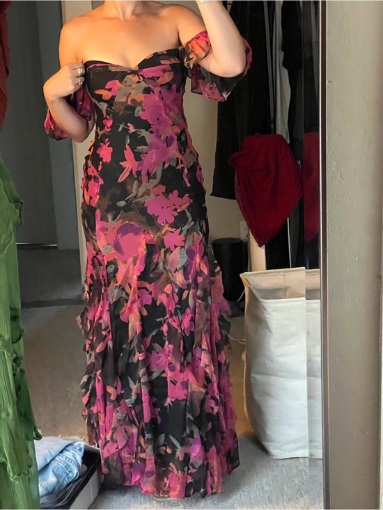 ASOS Dresses & Skirts - ASOS NWT Off-Shoulder Black Floral Evening Dress with Pink Accents